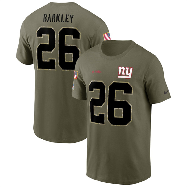 Men's New York Giants #26 Saquon Barkley 2022 Olive Salute to Service T-Shirt - Click Image to Close